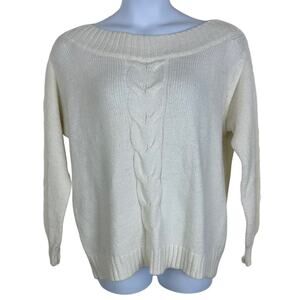 Lane Bryant Sweater Boat Neck Cable Knit Front Size 14/16 Ivory